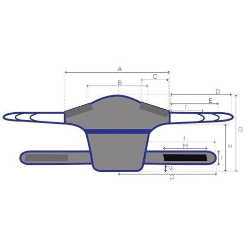 Imbracatura per verticalizzatore Modello Dorsale, indicato per utilizzo con sollevatori e verticalizzatori compatibili, per il trasferimento assistito di persone con ridotta autonomia motoria.