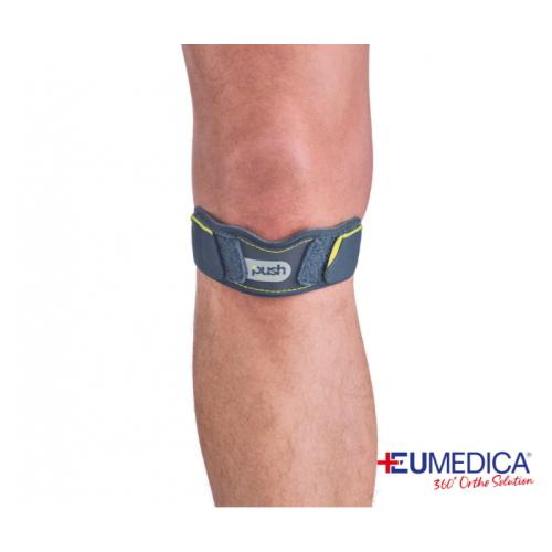 Cinturino Rotuleo Push Sports Eumedica - Misura unica: sostiene la rotula, cuscinetto viscoelastico anti-scivolamento. Indicato per sindrome femoro-rotulea, tendinite rotulea, Osgood-Schlatter.