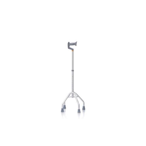 Quadripode con manico aperto, impugnatura anatomica - Brio, portata max 130 kg, confezione da 4 pezzi, struttura interamente realizzata in alluminio anodizzato, puntali antiscivolo in gomma morbida, altezza regolabile.