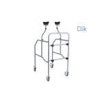 Deambulatore smontabile con appoggio sottoascellare in acciaio verniciato, 4 ruote piroettanti Ø 10 cm (2 con freno). Appoggi imbottiti regolabili. Portata max 130 kg, struttura in acciaio verniciato, appoggio imbottito regolabile.