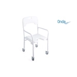 Sedia da doccia con seduta ad U su ruote, pieghevole e regolabile in altezza, Serie Onda. Portata max 120 kg, seduta ad U in HDPE, pieghevole, regolabile in altezza ogni 2,5 cm, struttura in alluminio verniciato, seduta in hdpe.
