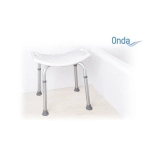 Sedile per doccia in alluminio anodizzato, seduta ergonomica in HDPE senza schienale, Serie Onda. Portata max 136 kg, regolabile in altezza, montaggio senza attrezzi, struttura in alluminio anodizzato, seduta in hdpe.