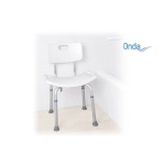 Sedile per doccia in alluminio anodizzato, seduta ergonomica in HDPE con schienale, Serie Onda. Portata max 136 kg, seduta e schienale ergonomici in HDPE, regolabile in altezza, montaggio senza attrezzi, struttura in alluminio anodizzato.