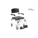 Sedia comoda pieghevole per WC e doccia, Serie Onda, alluminio verniciato, 4 ruote Ø12 cm con freno. Portata max 136 kg, 4 ruote piroettanti Ø12 cm con freno, braccioli ribaltabili, struttura in alluminio verniciato, rivestimento in pu.
