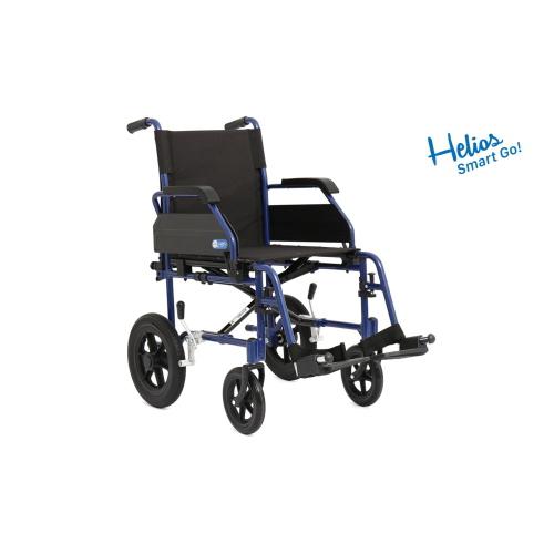 Carrozzina leggera pieghevole di transito, seduta 40 cm, colore blu, larghezza 55 cm: leggero pieghevole di transito, telaio in alluminio verniciato a crociera singola, freno di stazionamento in alluminio, bracciolo semi-lungo ribaltabile ed estraibile.