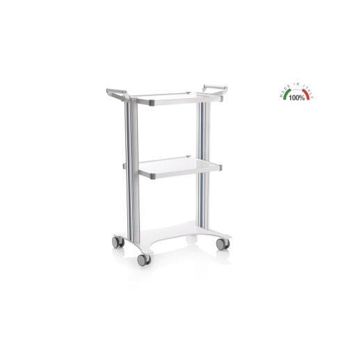 Carrello polifunzionale componibile EOLO a 2 colonne h 100 cm, 2 ripiani 40x50 cm, base laser, sistema modulare personalizzabile con accessori optional, ruote antistatiche Ø 7,5 cm con freno, per il trasporto di materiali in ospedali e ambulatori