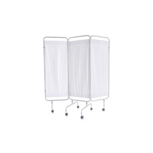 Paravento mobile in acciaio verniciato a 3 ante per la privacy del paziente in studi medici, ambulatori e corsie, tendine in PVC lavabile e autoestinguente, ruote Ø 50 mm centrali con freno, dim. complessive 160 x 170 cm, peso 10,5 kg