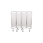 Paravento mobile in acciaio verniciato a 4 ante per la privacy del paziente in studi medici, ambulatori e corsie, tendine in PVC lavabile e autoestinguente, ruote Ø 50 mm centrali con freno, dim. complessive 200 x 170 cm, peso 14 kg
