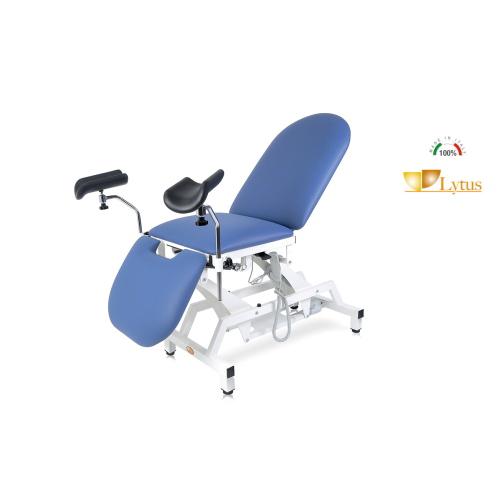 Lettino da visita ginecologica 3 sezioni elettrico blu, larghezza 62 cm, reggicosce 360° regolabili, vaschetta raccogli liquidi inox, regolazione elettrica altezza/schienale, portata 200 kg