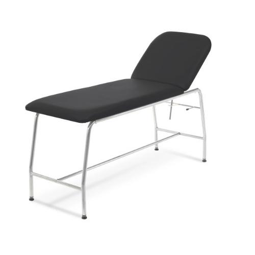 Lettino per visita medica fisso nero, tubolare rotondo in acciaio cromato, schienale regolabile 0-60°, similpelle lavabile, 4 piedini regolabili, portata 180 kg