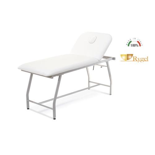 Lettino per fisioterapia bianco, tubolare rettangolare in acciaio verniciato, piano 75 cm con foro facciale, schienale regolabile 0-60°, similpelle lavabile, portata 180 kg