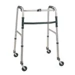 DEAMBULATORE PIEGHEVOLE IN ALLUMINIO CON 4 RUOTE PIROETTANTI - ALTEZZA REGOLABILE 68-78 cm - PORTATA MAX 130 kg - MANOPOLE IMBOTTITE - CON PULSANTE - IN ALLUMINIO