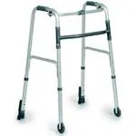 DEAMBULATORE PIEGHEVOLE A DUE RUOTE FISSE E PUNTALI AUTOBLOCCANTI - ALTEZZA REGOLABILE 82-99 cm - PORTATA MAX 130 kg - 2 RUOTE E 2 PUNTALI CON SISTEMA AUTOBLOCCANTE - CON PULSANTE - IN ALLUMINIO