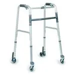 DEAMBULATORE PIEGHEVOLE CON 2 RUOTE PIROETTANTI FRONTALI, 2 POSTERIORI AUTOBLOCCANTI - ALTEZZA REGOLABILE 85-103 cm - PORTATA MAX 130 kg - CON PULSANTE - IN ALLUMINIO
