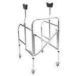DEAMBULATORE PIEGHEVOLE CON APPOGGIO SOTTOASCELLARE - 4 RUOTE PIROETTANTI (2 CON FRENI) - GAMBE REGOLABILI IN ALTEZZA 86-98,5cm - ALTEZZA APPOGGI REGOLABILE 117-147cm - PORTATA MAX 130 kg - IN ACCIAIO CROMATO