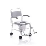 COMODA PER WC E DOCCIA (Seduta 41cm - LARGHEZZA 57) IN ALLUMINIO CON BRACCIOLI RIBALTABILI E PEDANE RIBALTABILI, ESTRAIBILI E REGOLABILI IN LUNGHEZZA - 4 RUOTE PIROETTANTI