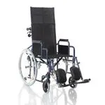 Carrozzina pieghevole ad autospinta con schienale prolungato, seduta 40 cm, colore blu, larghezza 62 cm: pieghevole ad autospinta con schienale reclinabile a pistoni, telaio a crociera singola in acciaio verniciato, ruotini antiribaltamento.