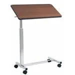 VASSOIO DA LETTO SU RUOTE CON 1 PIANO INCLINABILE E MOLLA PER SOLLEVAMENTO AUTOMATICO - H: 78-110 cm - COLORE MARRONE - STRUTTURA IN ACCIAIO CROMATO