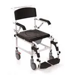 COMODA (seduta 46cm - LARGHEZZA 49) PER WC E DOCCIA IN ALLUMINIO VERNICIATO - CON BRACCIOLI RIBALTABILI E PEDANE RIBALTABILI GIREVOLI, ESTRAIBILI CON POGGIAPIEDI REGOLABILI IN ALTEZZA - 4 RUOTE PIROETTANTI