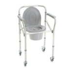 COMODA PER DOCCIA CON BRACCIOLI E RUOTE PIROETTANTI CON FRENO - 4 FUNZIONI IN UNA (rialzo per water, supporto per water, sedia comoda e sedile per doccia) - L:50 x P:43 (ingombro max 52) x H:64÷74 cm - Altezza seduta regolabile da 47 a 57 cm