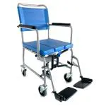 COMODA (seduta 43cm - LARGHEZZA 52.5) IN ACCIAIO - PIEGHEVOLE - CON SCHIENALE FISSO ESTRAIBILE- 4 RUOTE PIROETTANTI DI CUI 2 CON FRENO - SEDILE IMBOTTITO - POGGIAPIEDI REGOLABILI IN ALTEZZA, ESTRAIBILI - CON SECCHIO